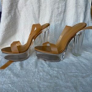 Fashion Nova Tan Clear Platform Heels